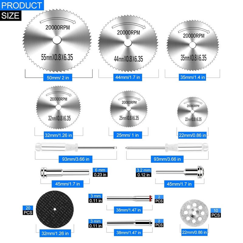 Auxiren 44Pcs Cutting Wheel Kit for Dremel Rotary Tools, Mini HSS Circular Saw Blades Cutter, Resin Cutting Discs, 545 Diamond Cut Off Wheels for Cutting Wood, Metal, Plastic, PVC, Glass, Tile, Stone - Image 2